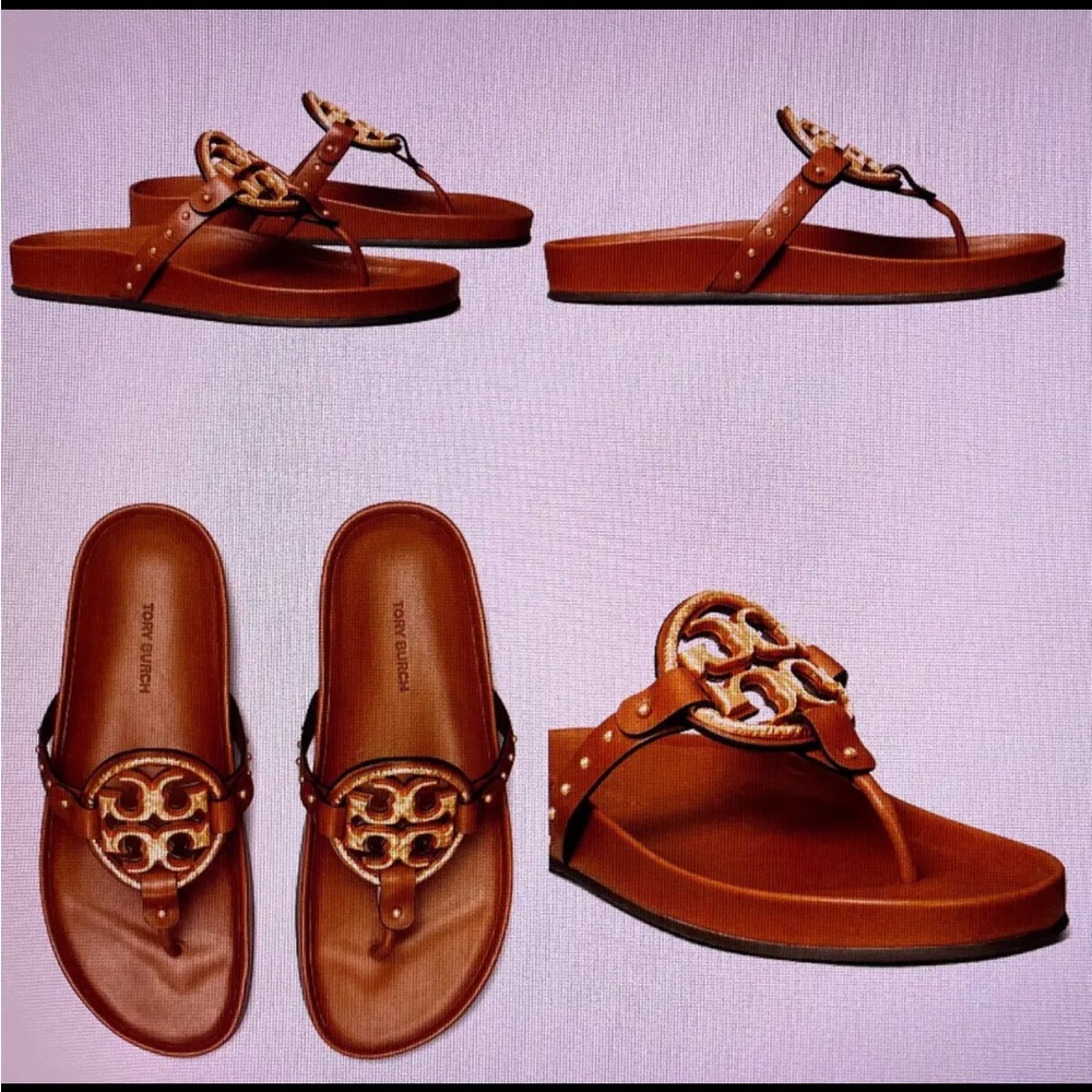 TORY BURCH MILLER CLOUD SANDAL VINTAGE PLAQUE VACHETTA BOURBON MIELE. Brand new